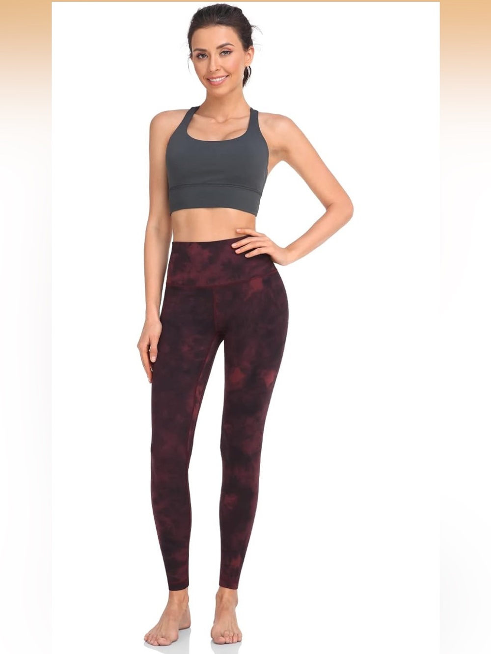 HeyNuts Amazon Women's High-Waist Burgundy Tie-Dye Leggings